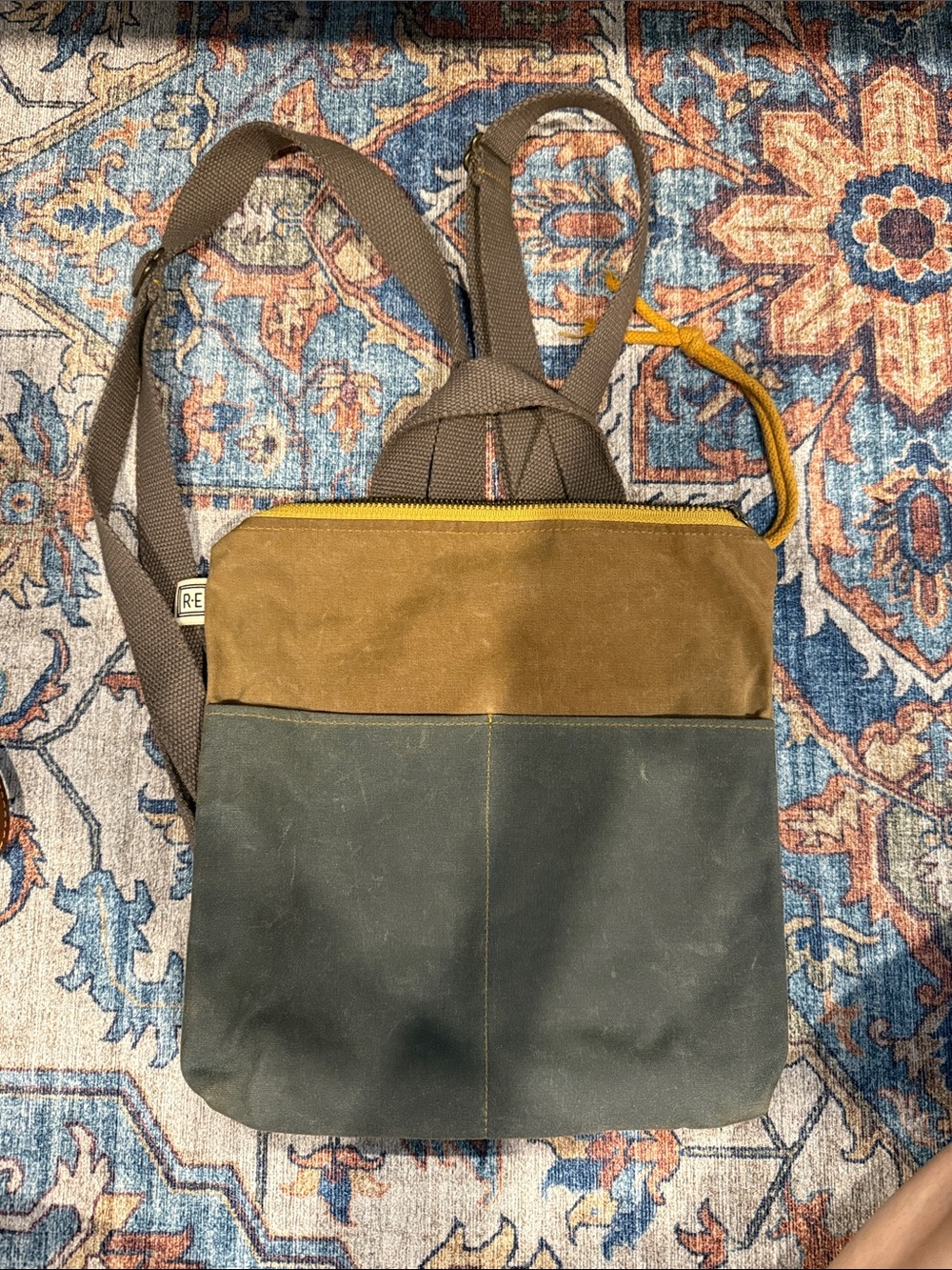 Two-Tone Olive and Brown Backpack